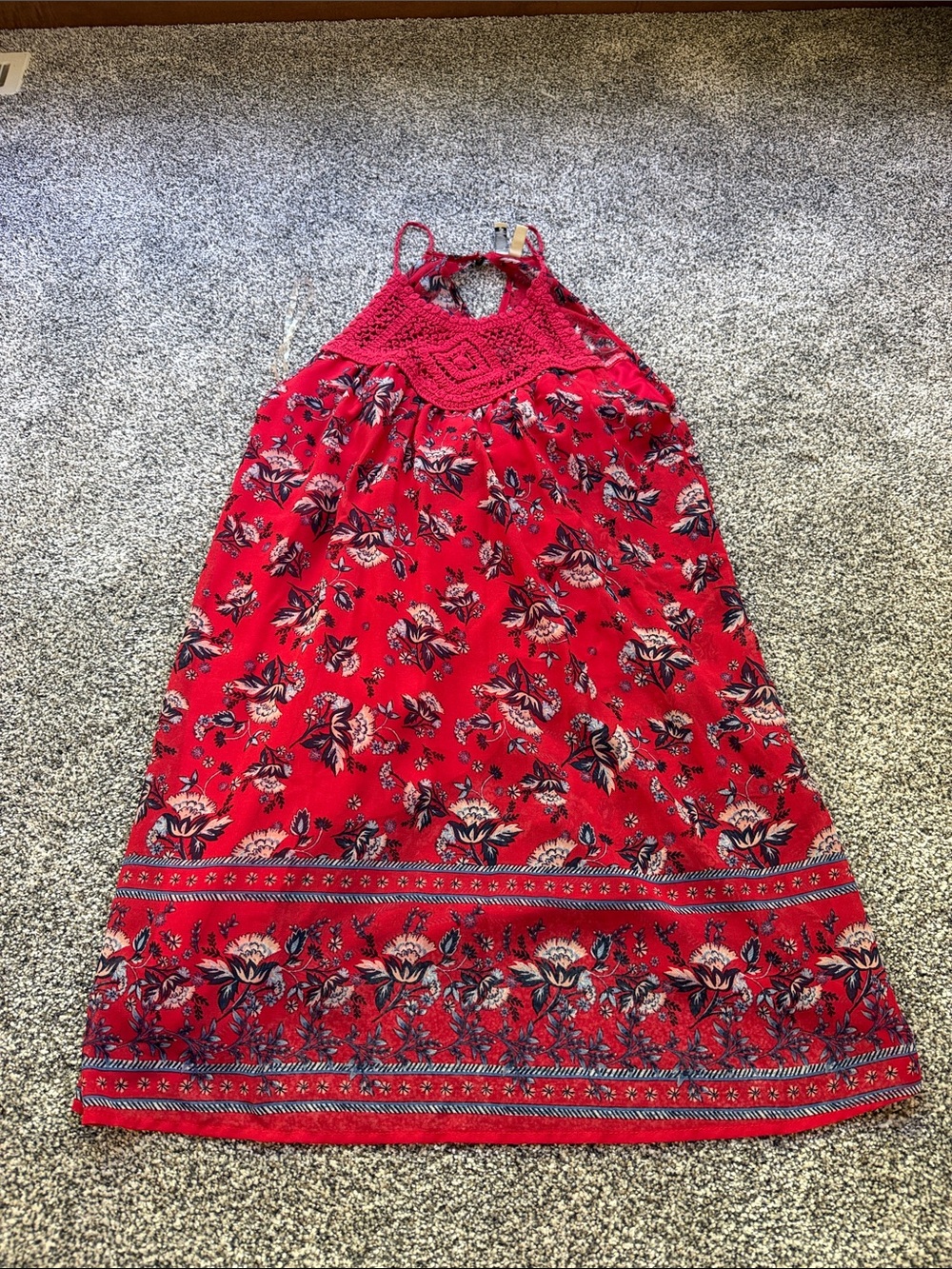 Speechless Red Floral Crochet Halter Maxi Dress